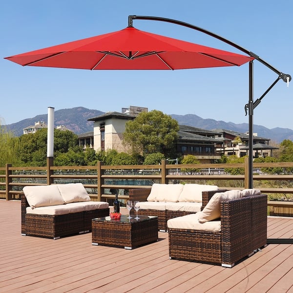 11 ft patio umbrella with solar lights TheLAShop 11 ft 3-Tiered Tilting Patio Umbrella with Lights 8-Rib