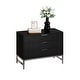 preview thumbnail 7 of 16, 31.5 Inch Wide Nightstand with 3 Drawers Black Wooden Bedside Table