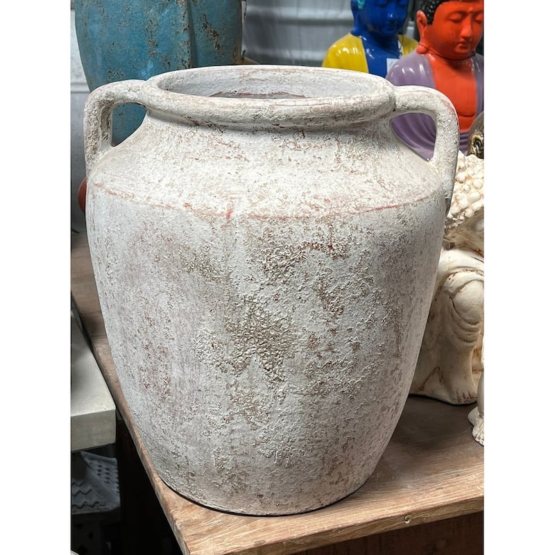 Approx. 16"H Vase Wide Opening with Two Handles Distressed White