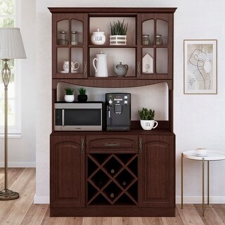 Galiano 73'' Pantry Kitchen Microwave Storage Cabinet Buffet with Hutch Wine Rack and Bottle Holder