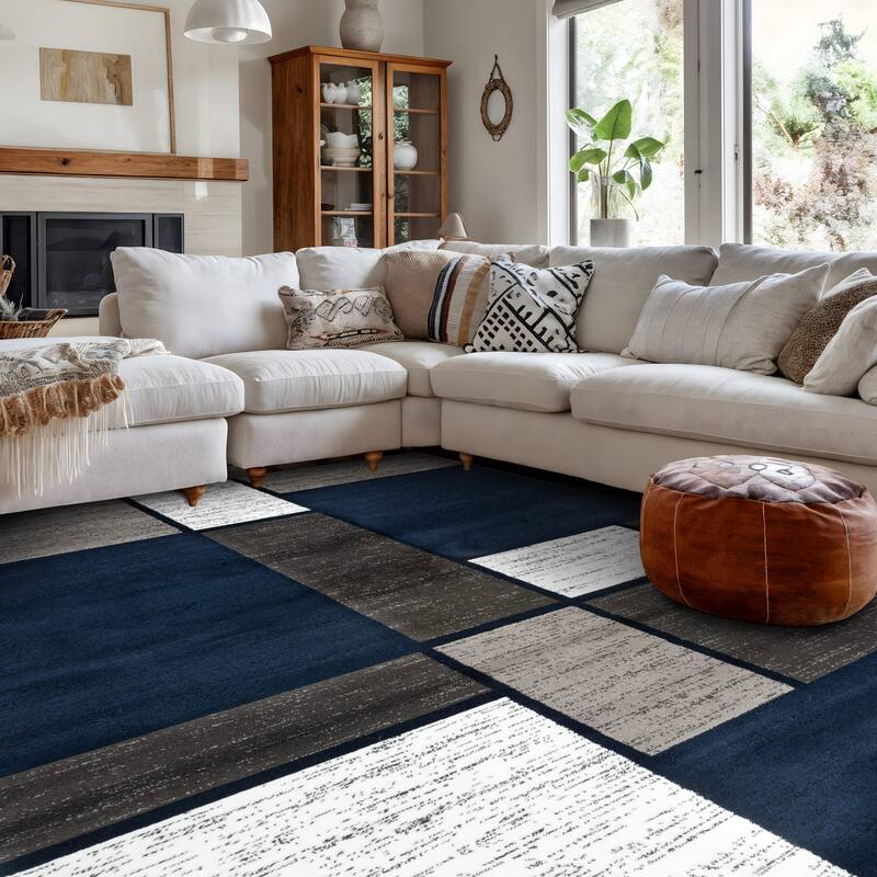 World Rug Gallery Contemporary Modern Boxed Color Block Area Rug