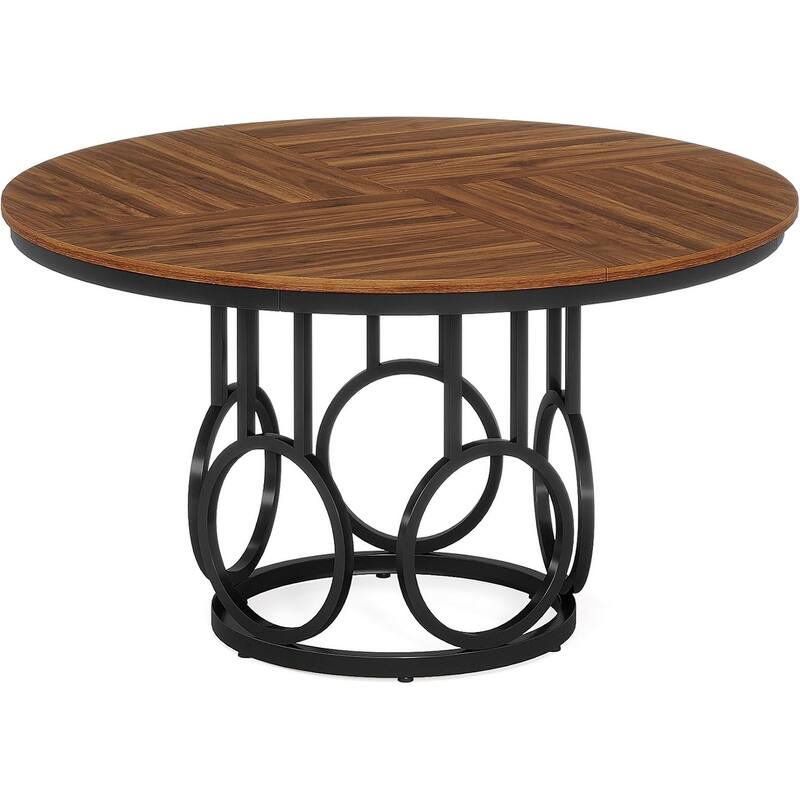 47" Round Dining Table for 4-6, Rustic Wood Kitchen & Dining Room Table with Black Metal Base, Farmhouse Style Dinner Table
