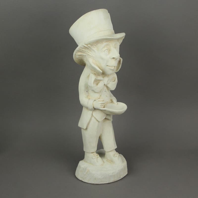 Alice In Wonderland Mad Hatter White Finish Solid Cement Statue - 18.5 X 6 X 5 inches
