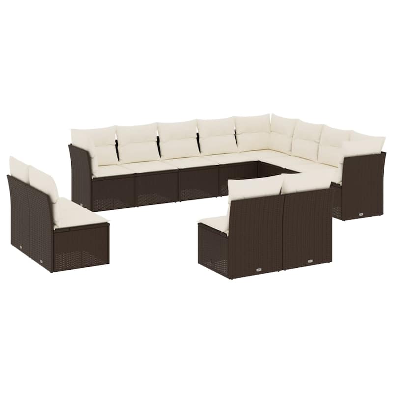 vidaXL Garden Sofa Set Brown Poly Rattan Large Adjustable Feet - 24.4 x 24.4 x 27.2