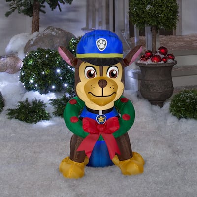 Gemmy Christmas Airblown Inflatable Inflatable Chase with Wreath, 3 ft Tall, Blue