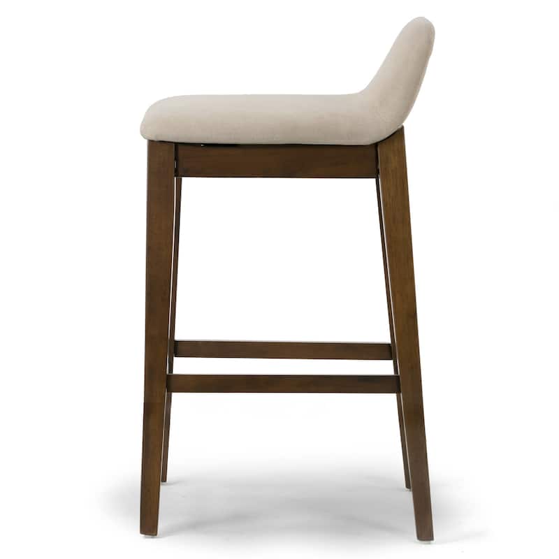 Set of 2 Atia Dark Brown Rubberwood Barstool with Low Back Fabric Seat