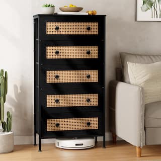 5-Drawer Chest Dresser Closet PE Wicker Rattan Storage Tower Organizer