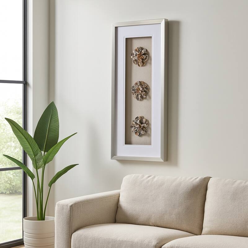 Agate Canvas Art Rectangle Textured Floral Wood Frame - 2" Brown - Wood - Brown - 16" x 35" x 2"