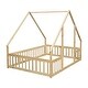 preview thumbnail 4 of 26, Full Wood House-Shaped Floor Bed with Fence, Guardrails