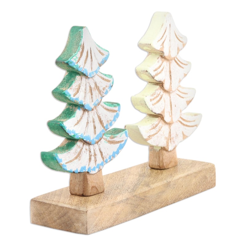 Novica Handmade Snowy Forest Wood Sculpture