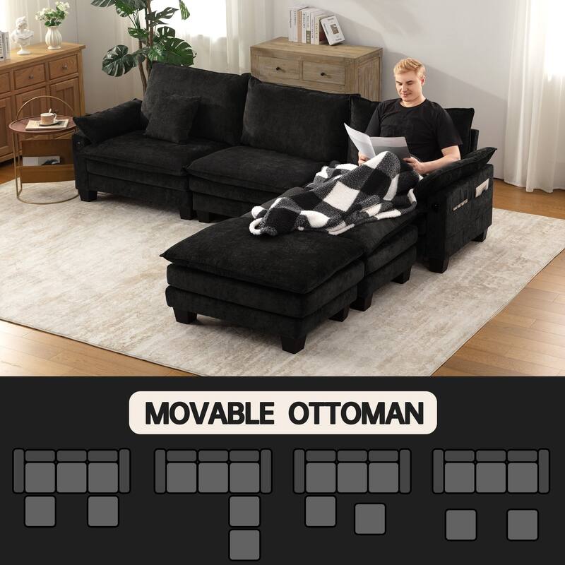 Living Room Furniture Sets, Modular Sectional Sofa Set with Ottoman for Living Room, Convertible Sofa Couch
