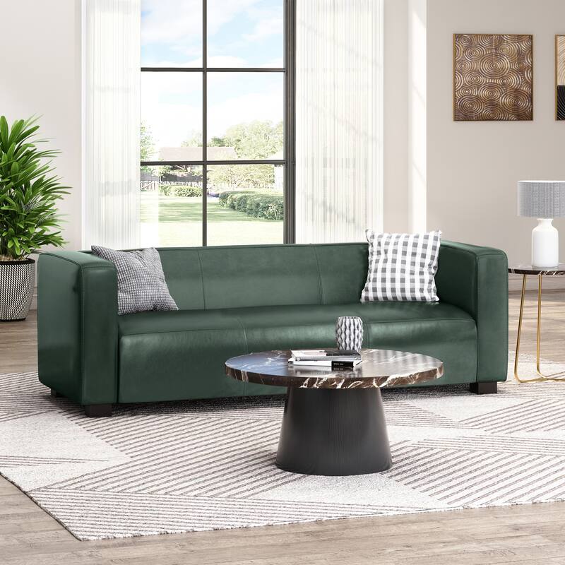 Green PU 3 Seater Contemporary Tuxedo Sofa with Birch Wood Legs