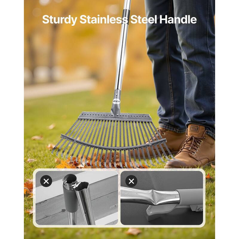 Adjustable Lawn Rake with Stainless Steel Metal Tines - 72.83 x 18.31 x 2.17 in