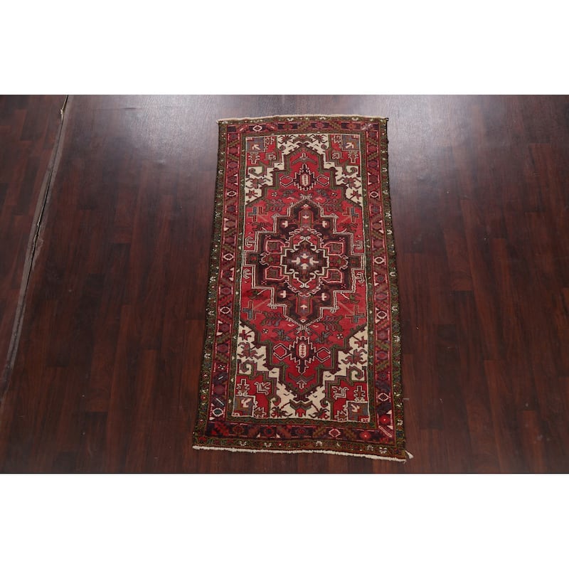 Geometric Traditional Heriz Persian Area Rug Hand-knotted Wool Carpet - 3'7" x 7'1"