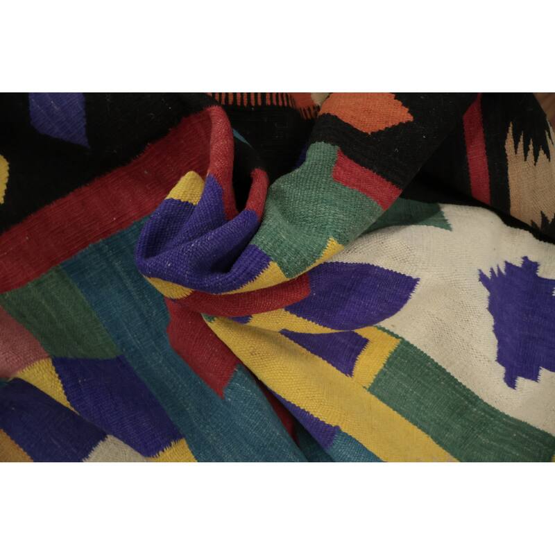 Hand Woven Oriental 100% Wool Carpet Southwestern Modern Multi-Colored Kilim Area Rug - 9' 8'' X 7' 11''