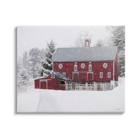 Stupell Industries Snow Covered Farmland Red Barn Snowflakes Falling Canvas Wall Art - Grey