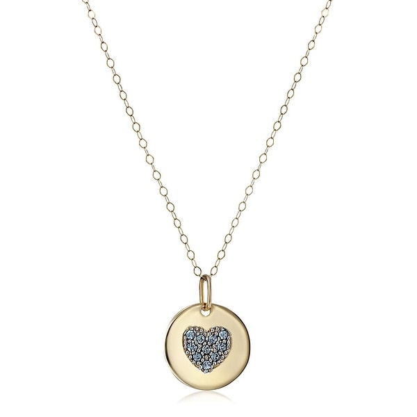 Crystaluxe March Heart Disc Pendant with Blue Swarovski Crystals in 14K Gold, 18"