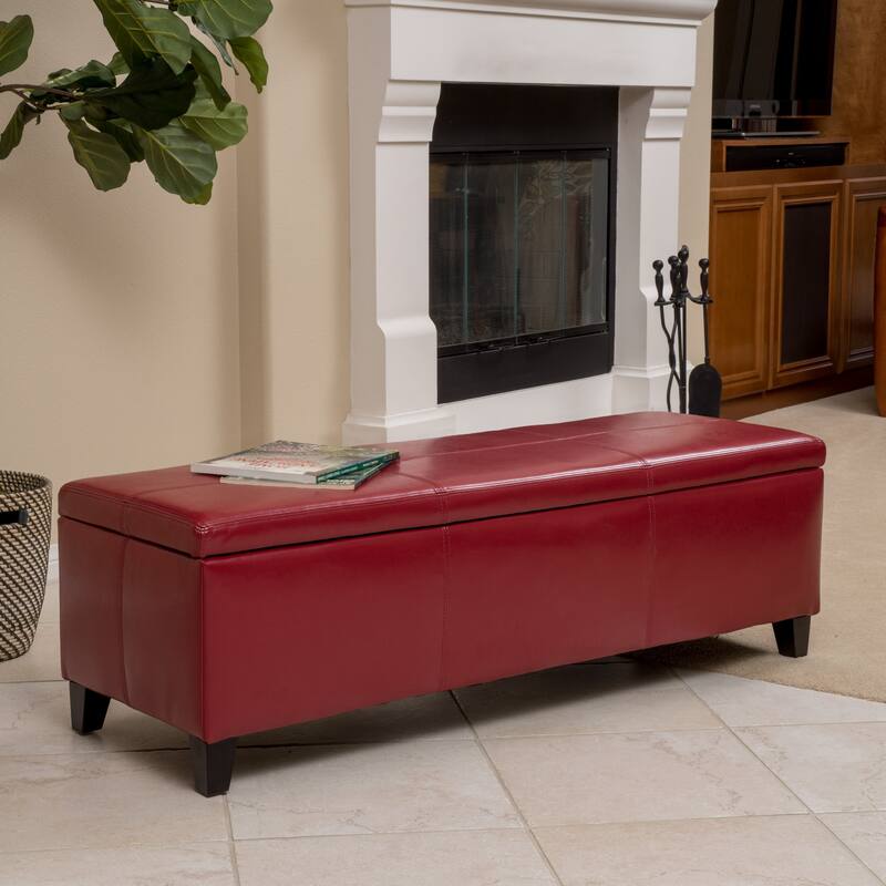 Leather Upholstered Storage Bench Indoor Bench, Ottoman Bench Makeup Bench with Safety Hinges for Mudroom Bedroom