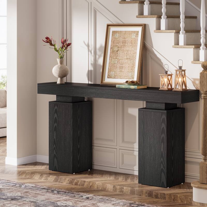 63-Inch Console Table, Wooden Entryway Table, Long Sofa Table for Hallway, Living Room, Foyer, Entrance - Black