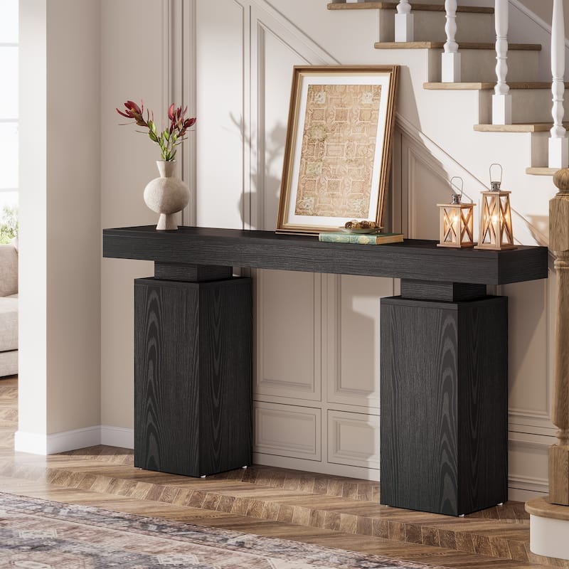 Industrial Sofa Console Table with Double Pedestal for Entryway