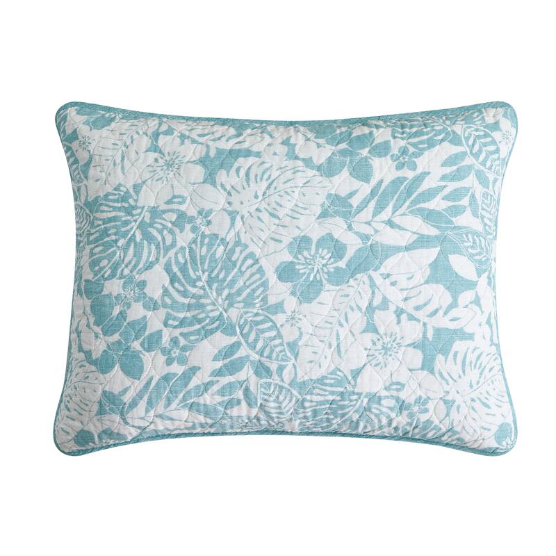 Tommy Bahama Laguna Beach Floral Print Reversible Cotton Quilt (Blue, 3 Piece Set)