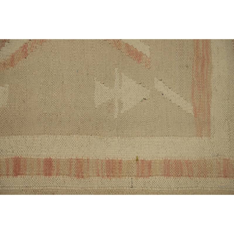 Hand Woven Oriental 100% Wool Carpet Southwestern Tribal Beige & Ivories Kilim Runner Rug - 9' 11'' X 2' 6''