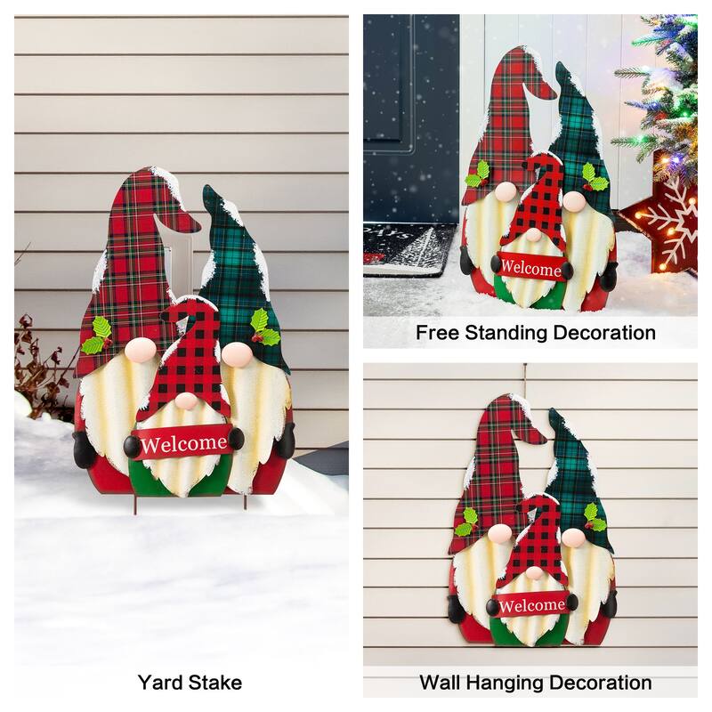Glitzhome 30"H Metal Christmas Snowman or Gnome Family Yard Stake