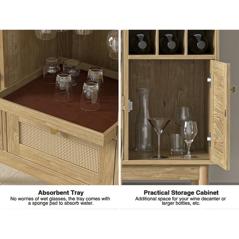 Anmytek Modern 2-Door Natural Oak Buffet Sideboard Wine Bar Cabinet with Drawer and Wine Rack - 43.3"W x 15.7"D x 34"H