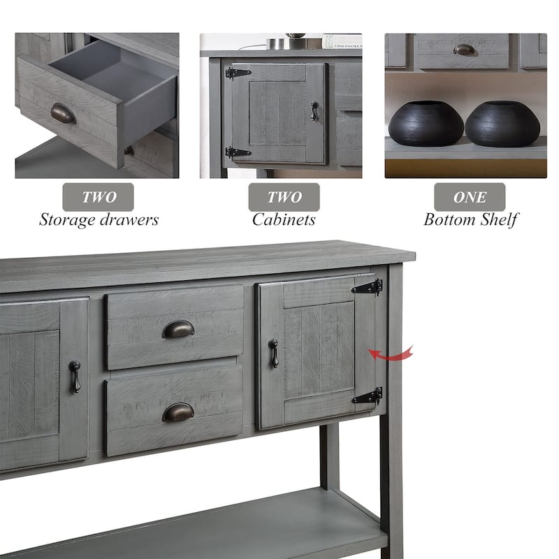 48'' Solid Wood Sideboard Console Table with 2 Drawers and Cabinets and Bottom Shelf