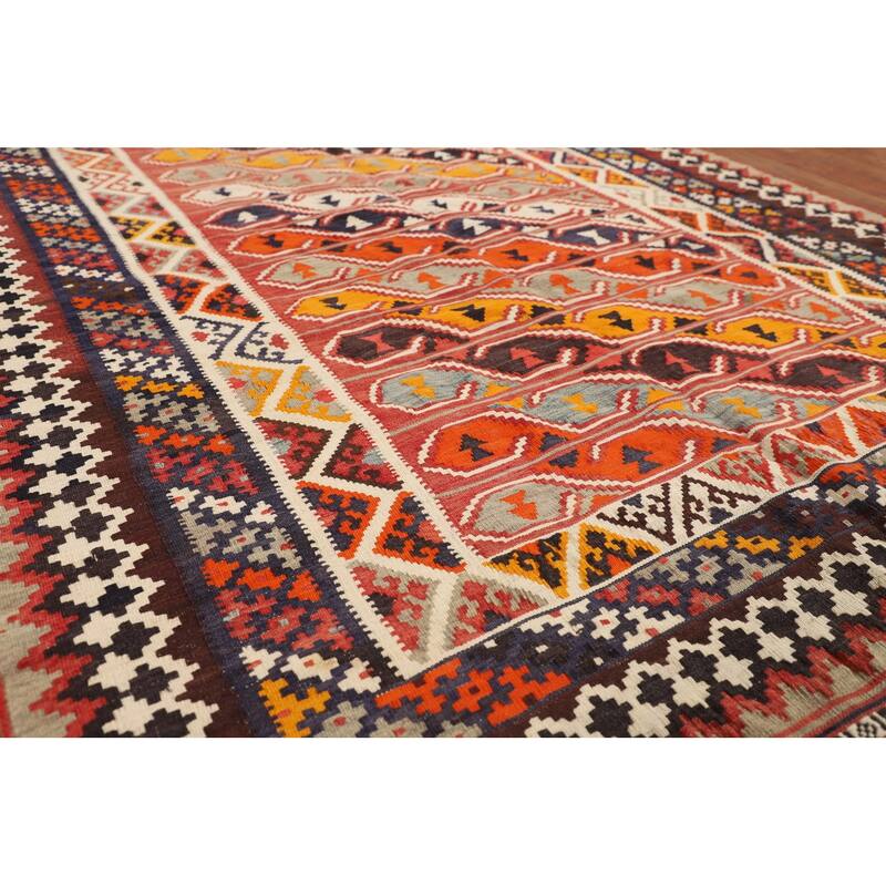 Vegetable Dye Kilim Qashqai Persian Vintage Rug Hand-Woven Wool Carpet - 5'1"x 8'8"
