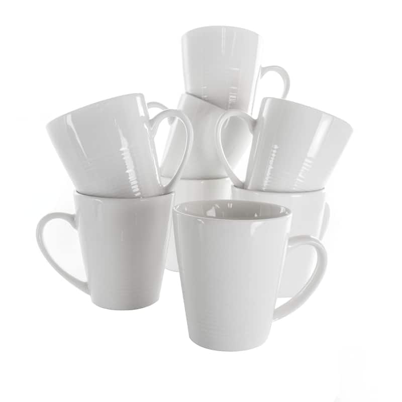 12 Ounce Mug 8 Piece Set in Porcelain - White - 6 Piece