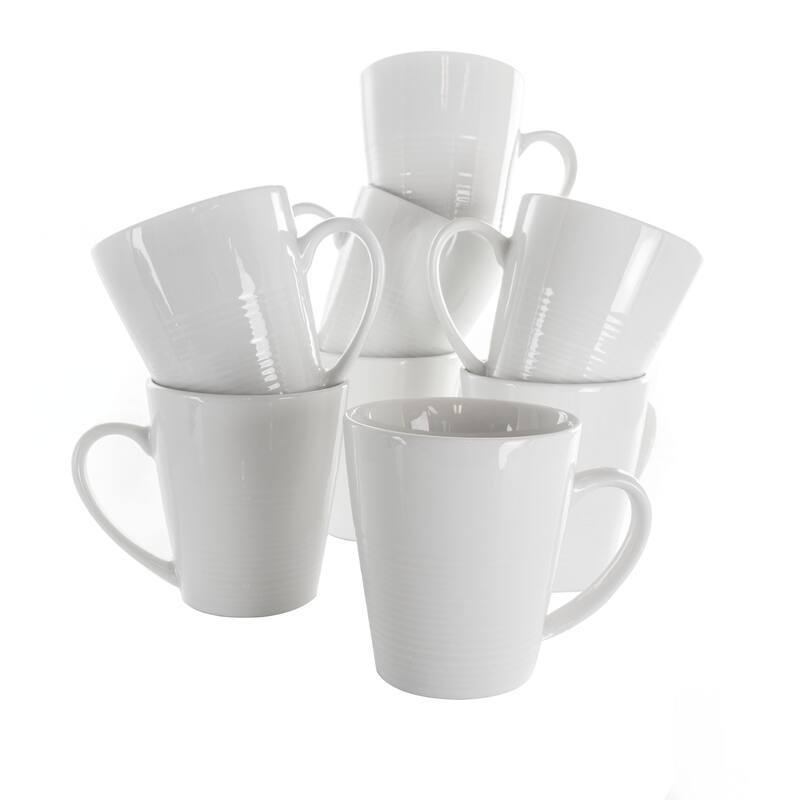 12 Ounce Sturdy Porcelain Mug 8 Piece Set in White