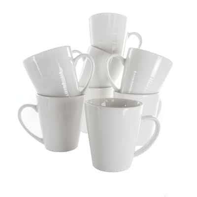 12 Ounce Sturdy Porcelain Mug 8 Piece Set in White