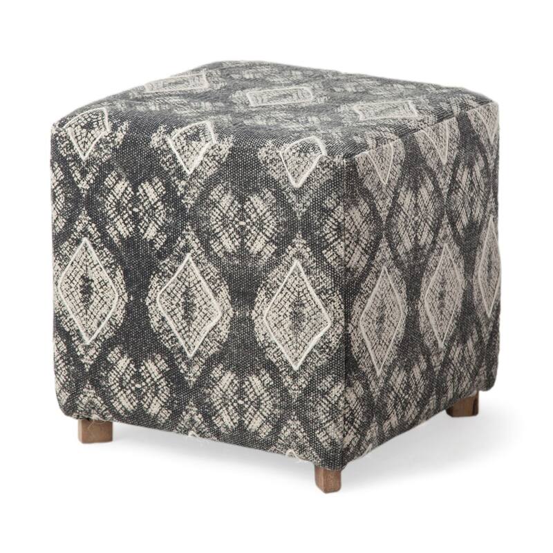 HomeRoots 19" Gray Cotton and Brown Cube Ottoman