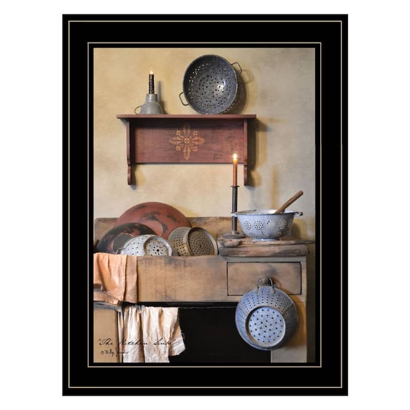 TrendyDecor4U Farmhouse "The Kitchen Sink" Framed Print Wall Art by Billy Jacobs - Brown, Oranges, Tans - 19 x 15 - Black