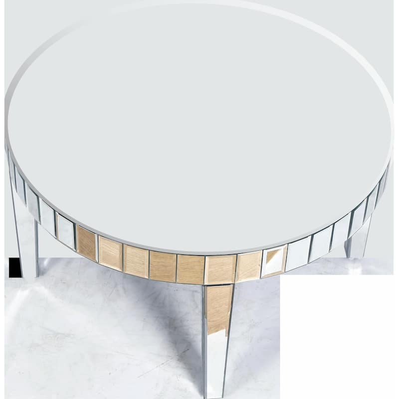 Dazzling Silver Round Coffee Table with Starburst Mirror Mosaic Design