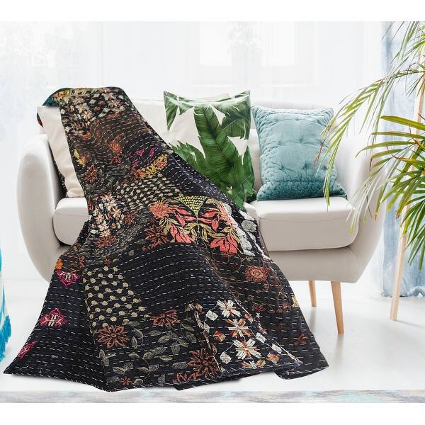 slide 2 of 3, LR Home Dark Night Patchwork Cotton Blend Standard Size Throw Blanket