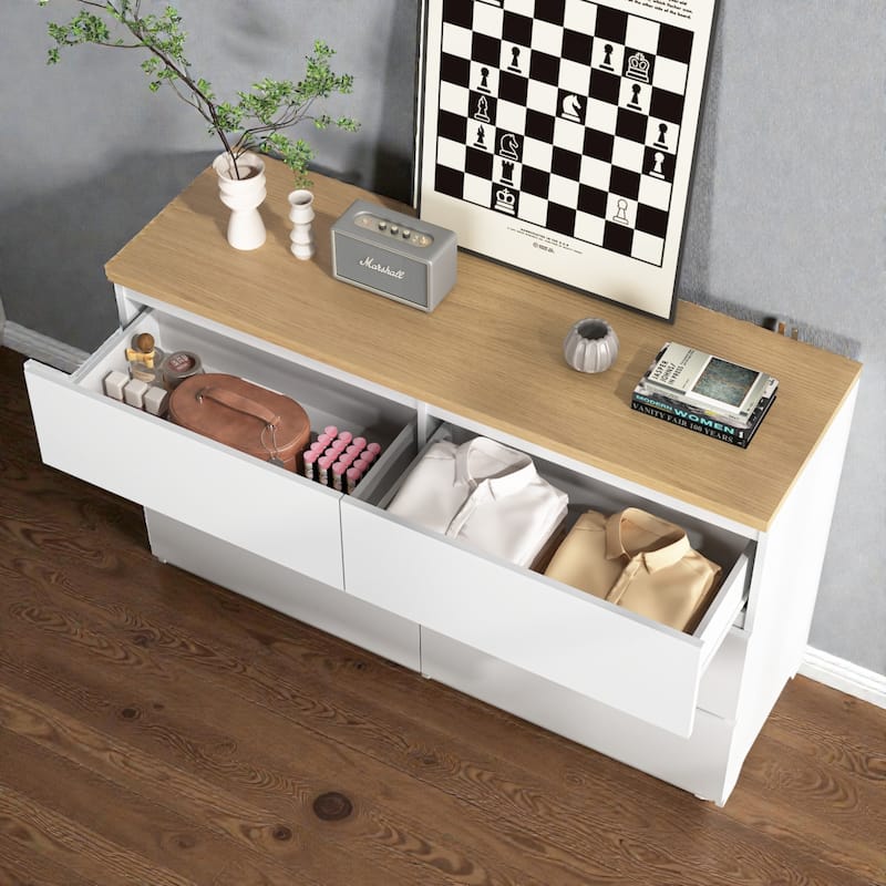 6 Drawer Dresser, Wide Chest of Drawers, Modern Wood Storage Cabinet Clothes Organizer for Bedroom and Entryway