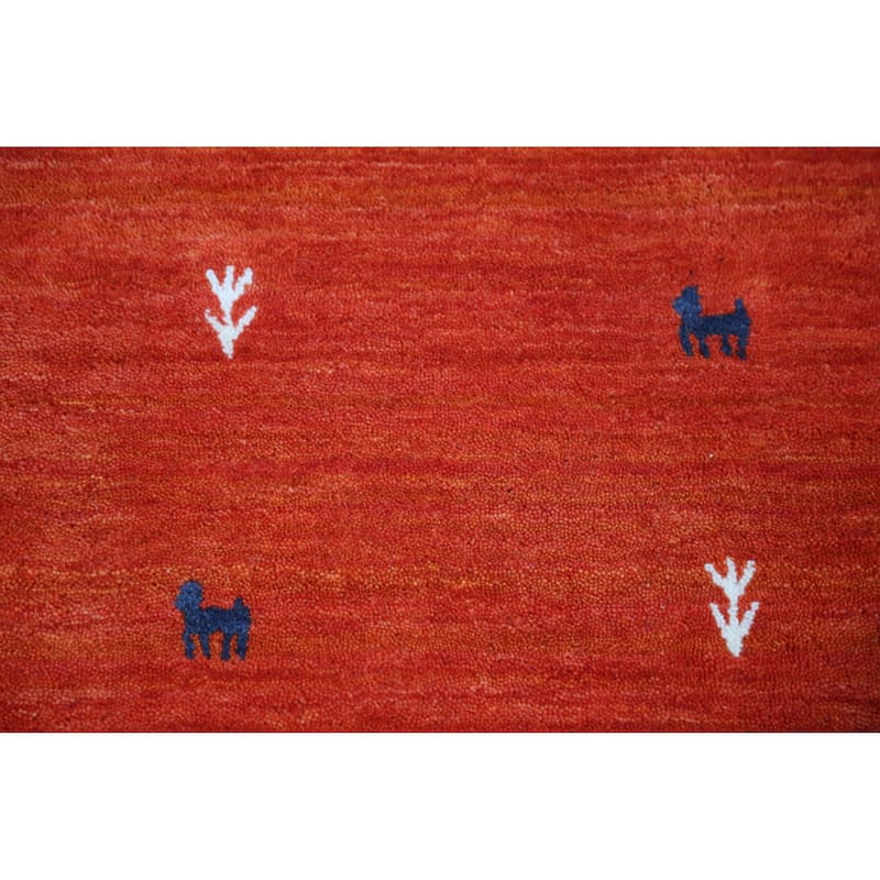 Orange Tribal Gabbeh Indian Rug Hand-Knotted Wool Carpet - 4'7" x 6'6"
