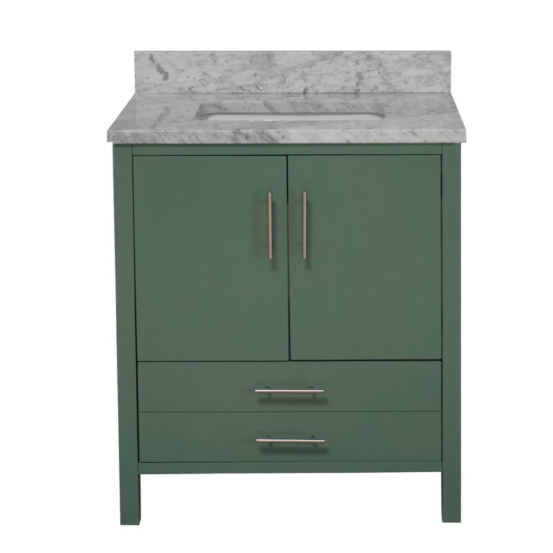 KitchenBathCollection California 30" Bathroom Vanity with Carrara Marble Top