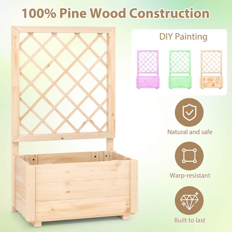 Costway 1/2 PCS 40" Tall Wooden Raised Garden Bed with Lattice Trellis - Natural