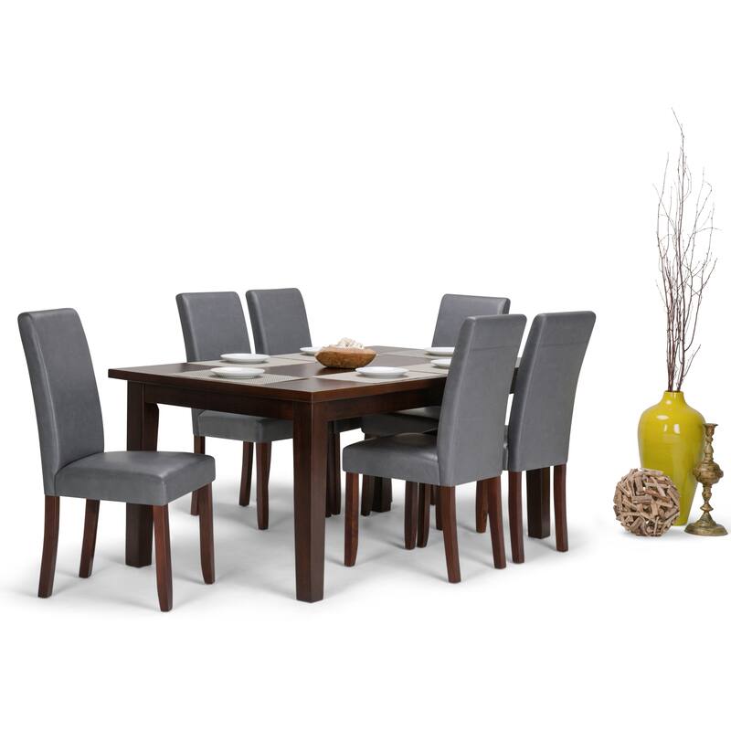 WYNDENHALL Normandy Transitional 7 Pc Dining Set with 6 Upholstered Parson Chairs and 66 inch Wide Table - Stone Grey