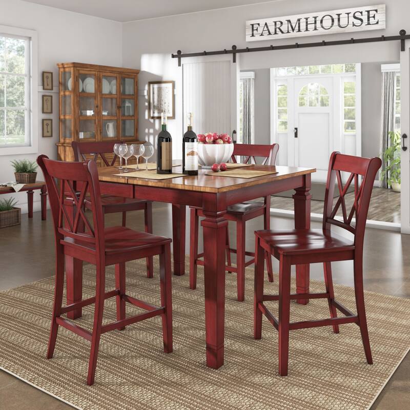 Elena Berry Red Extendable Counter Height Dining Set with Double X Back by iNSPIRE Q Classic