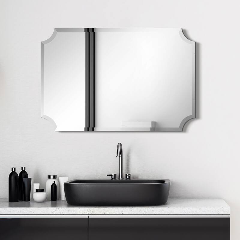 Frameless Rectangle Scalloped Beveled Wall Mirror, Bathroom, Vanity, Bedroom, Living room Mirror,1"-beveled Edge - Clear