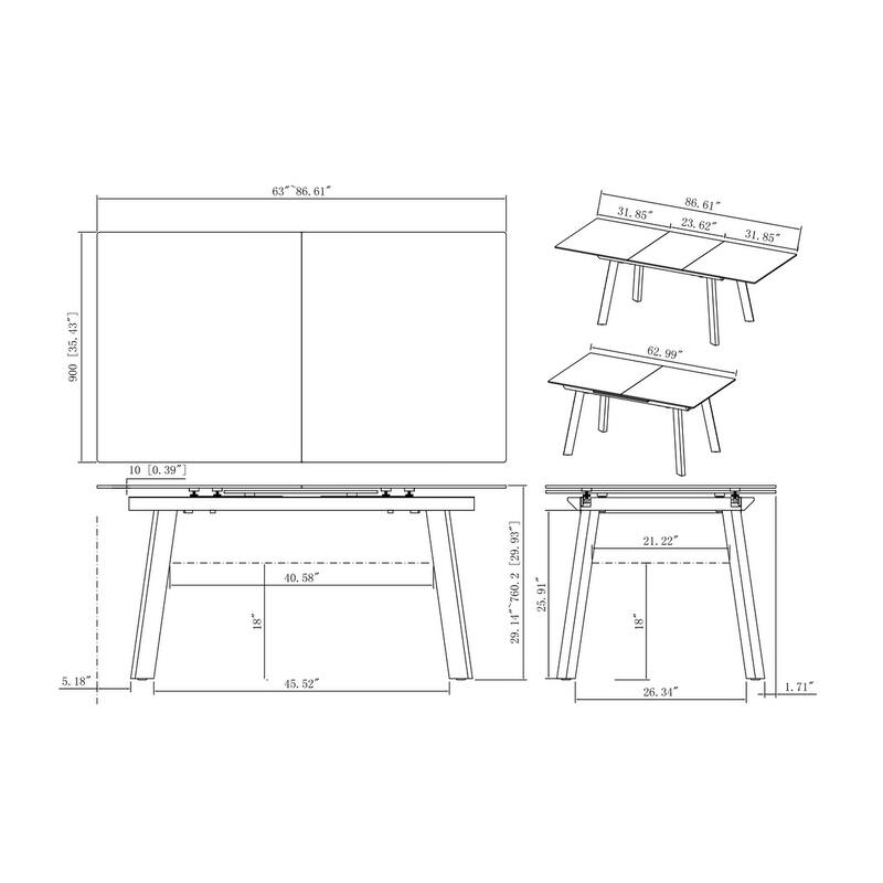 Somette Glass & Ceramic Table with Pop Up Extension