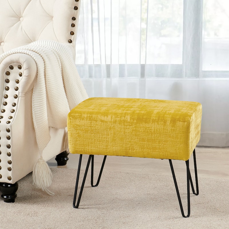 Textured Velvet Ottoman - 19" x 13" x 17" H - Sulphur