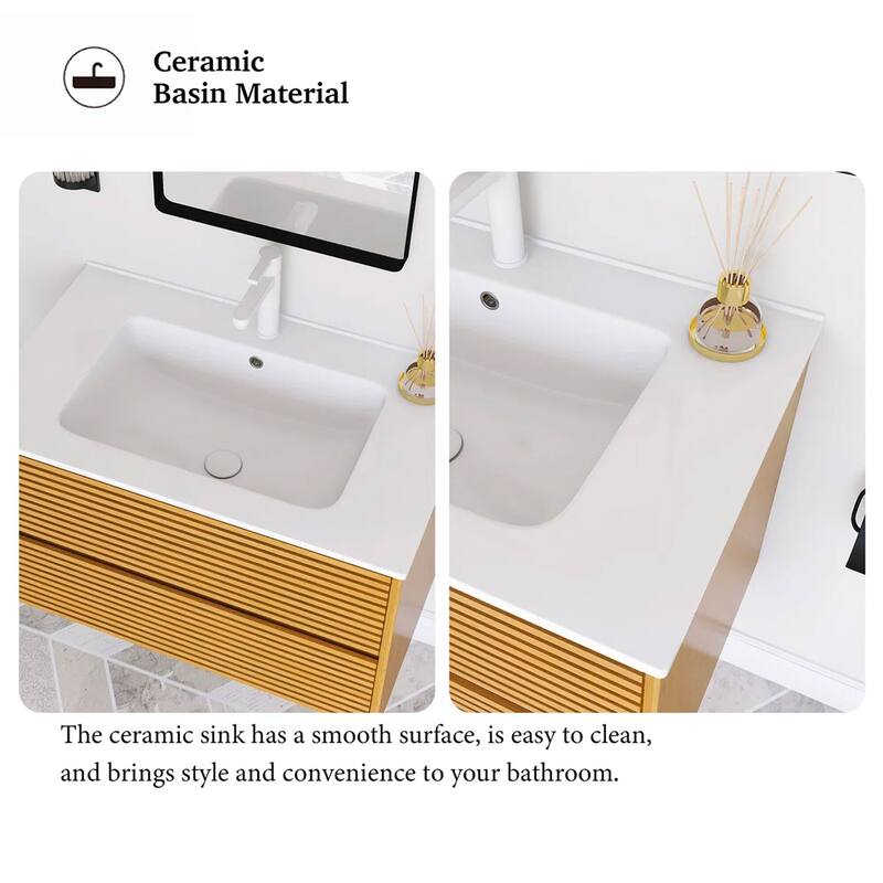 Wall-Mounted Bathroom Vanity with White Ceramic Sink