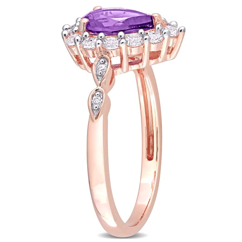Miadora 10k Rose Gold Amethyst, Created White Sapphire and Diamond Accent Teardrop Halo Ring