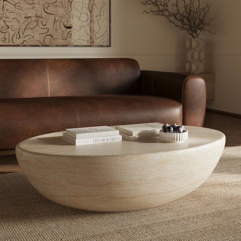 Poly & Bark Trevi Concrete Oval Coffee Table with Marble Finish