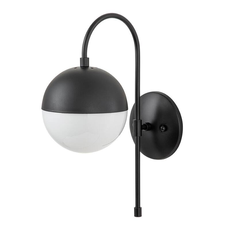 1-Light Modern Curved Arm Bedroom Wall Light With Opal Glass Globe